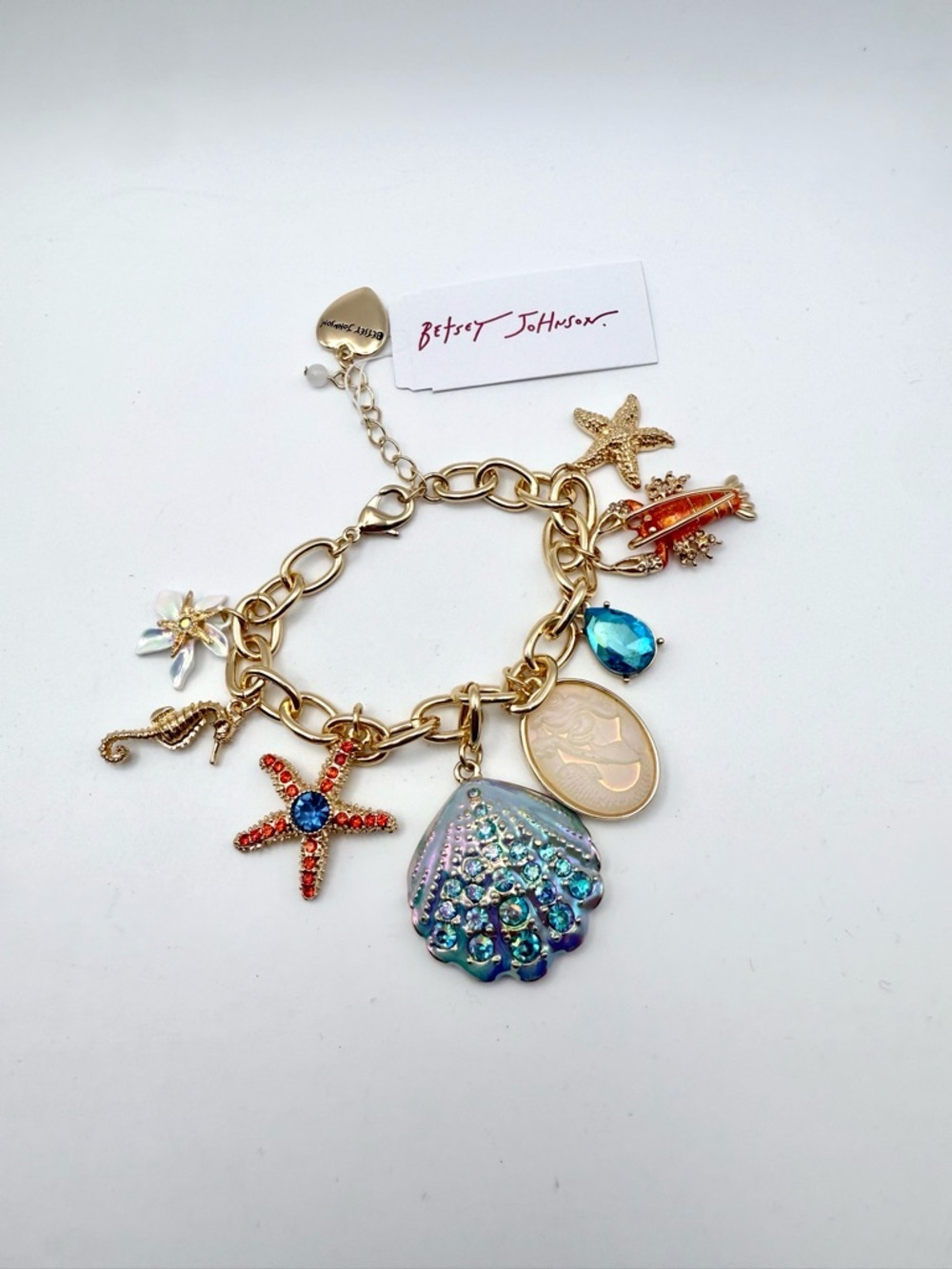Betsey Johnson Gold Sea-Theme Charm Necklace - Iridescent Blue, Coral & Teal - Picture 3 of 3